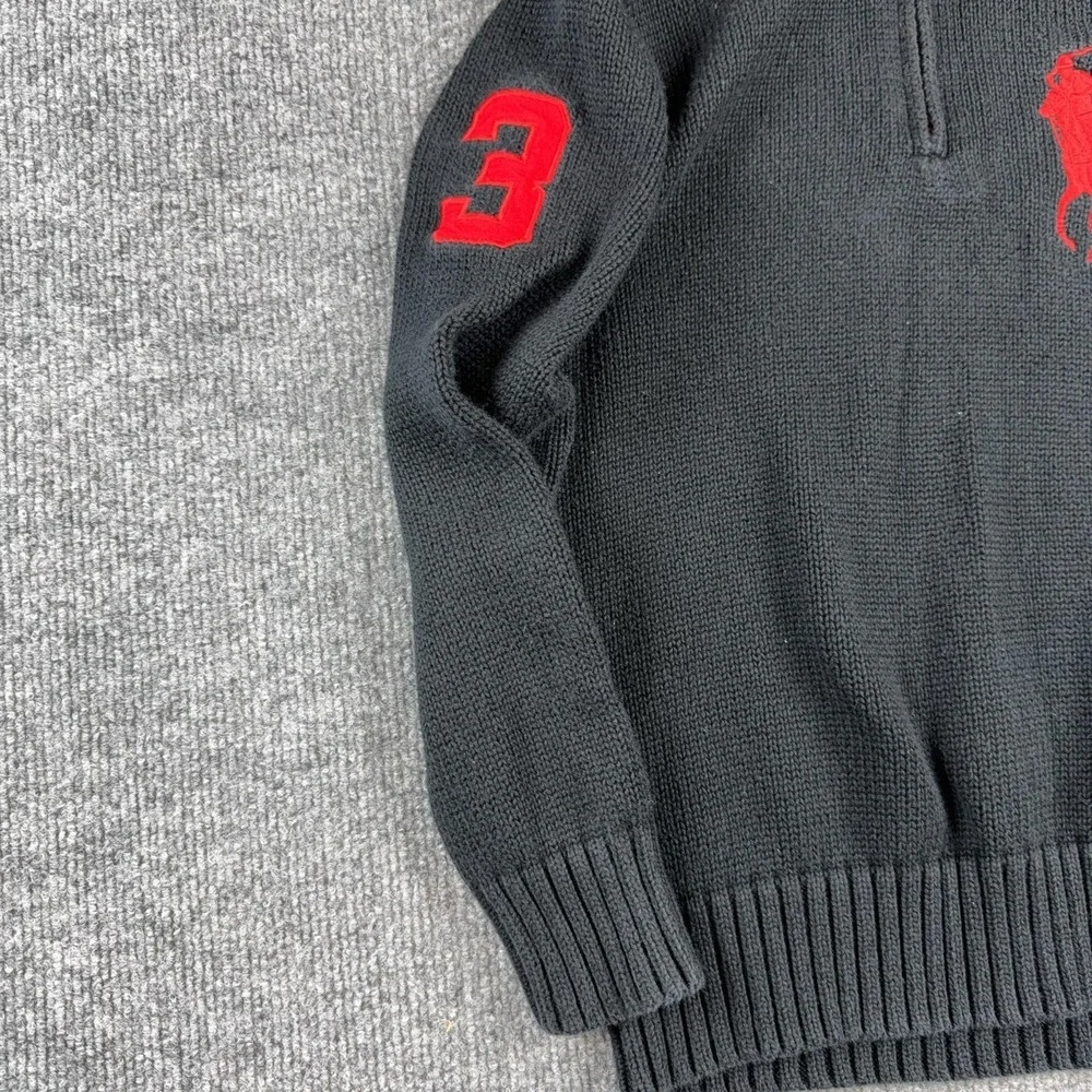Polo By Ralph Lauren Sweater Boys Small Black 1/4 Zip Mock Neck Big Pony